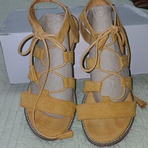 Women's Mustard Faux Suede Gladiator Sandals
